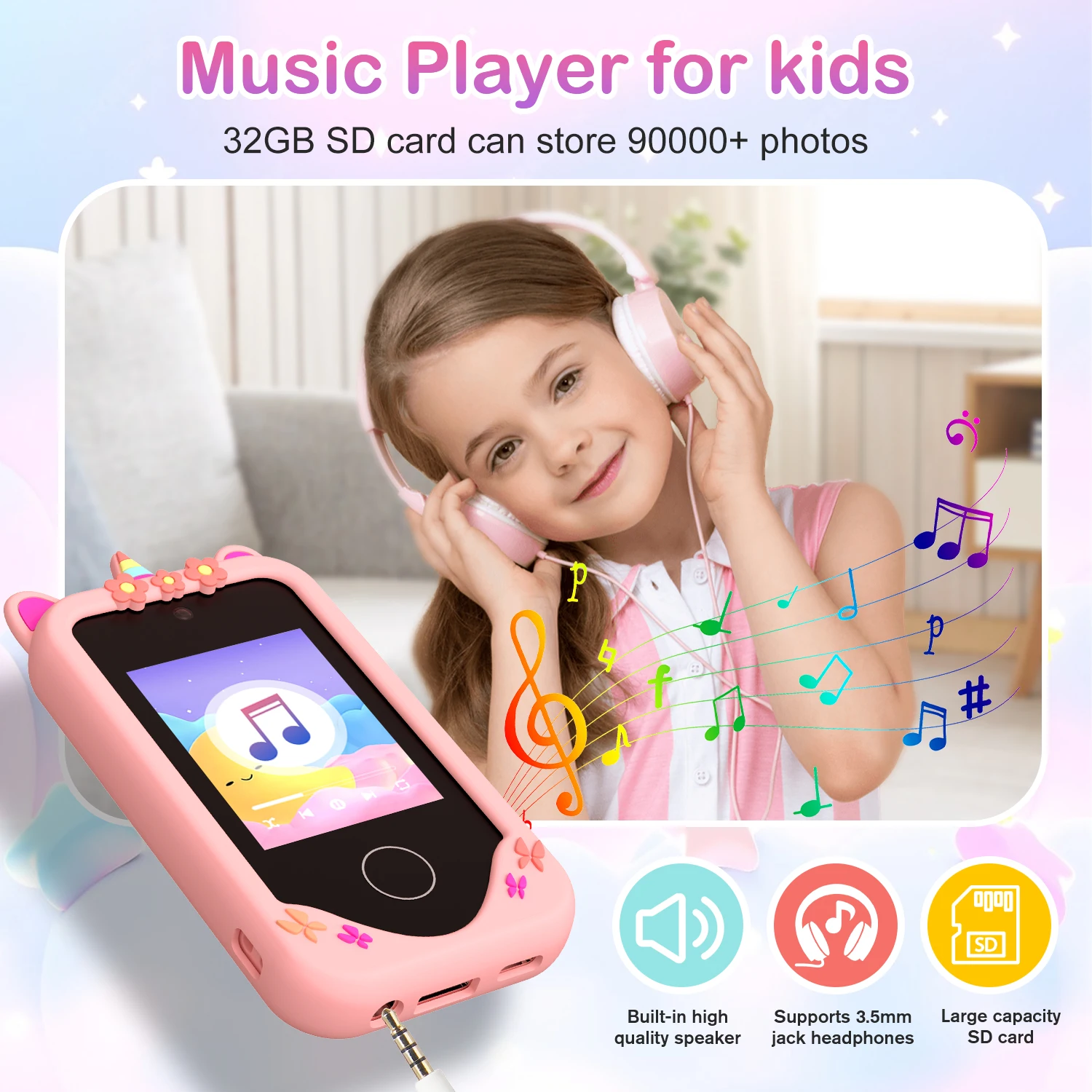 Giocattolo per telefono per bambini Unicorno - Fotocamera digitale touchscreen con MP3 Giocattolo educativo da 32 GB per ragazzi e ragazze di 3-8 anni