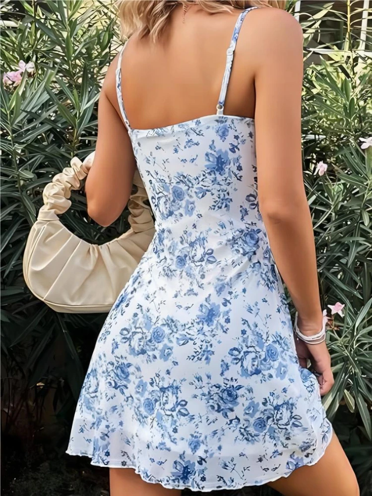 Sommer sexy Unterhemd Mini kleid elegantes ärmelloses Party Club Abendkleid Retro Blumen kleid Yolette Kleid
