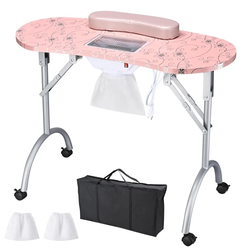 

Portable Manicure Table Folding Nail Desk with Built-in Dust Collector & Carry Bag, Nail Table With Lockable Wheel