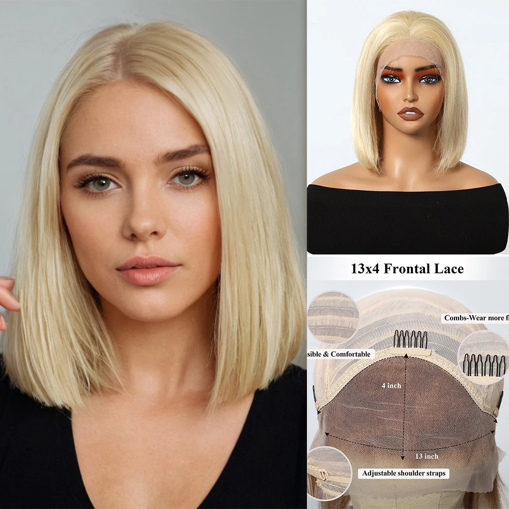 Honey Blonde Human Hair Wigs 13X4 Transparent Lace Frontal Short Straight Bob Remy Human Hair Wig for Women Brazilian Daily Use