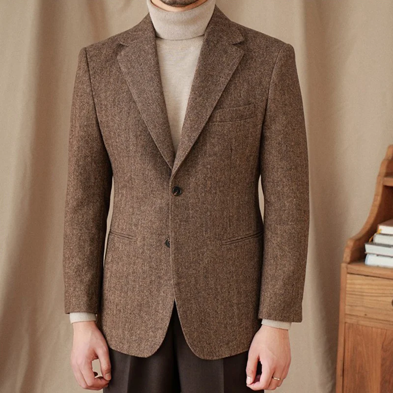 

Italian-Style Vintage Gentleman's Wool Herringbone Suit, Slim-Fit Japanese Versatile Warm Men's Suit