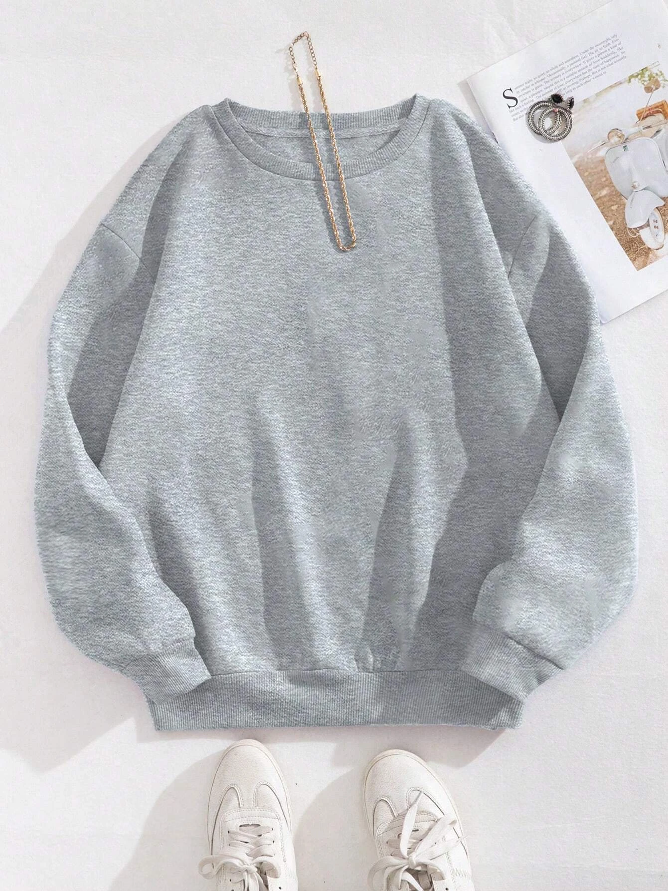 Damska bluza sportowa z polaru, gładka, z okrągłym dekoltem, jesienna, modna, oddychająca, wygodna, uniwersalna bluza.