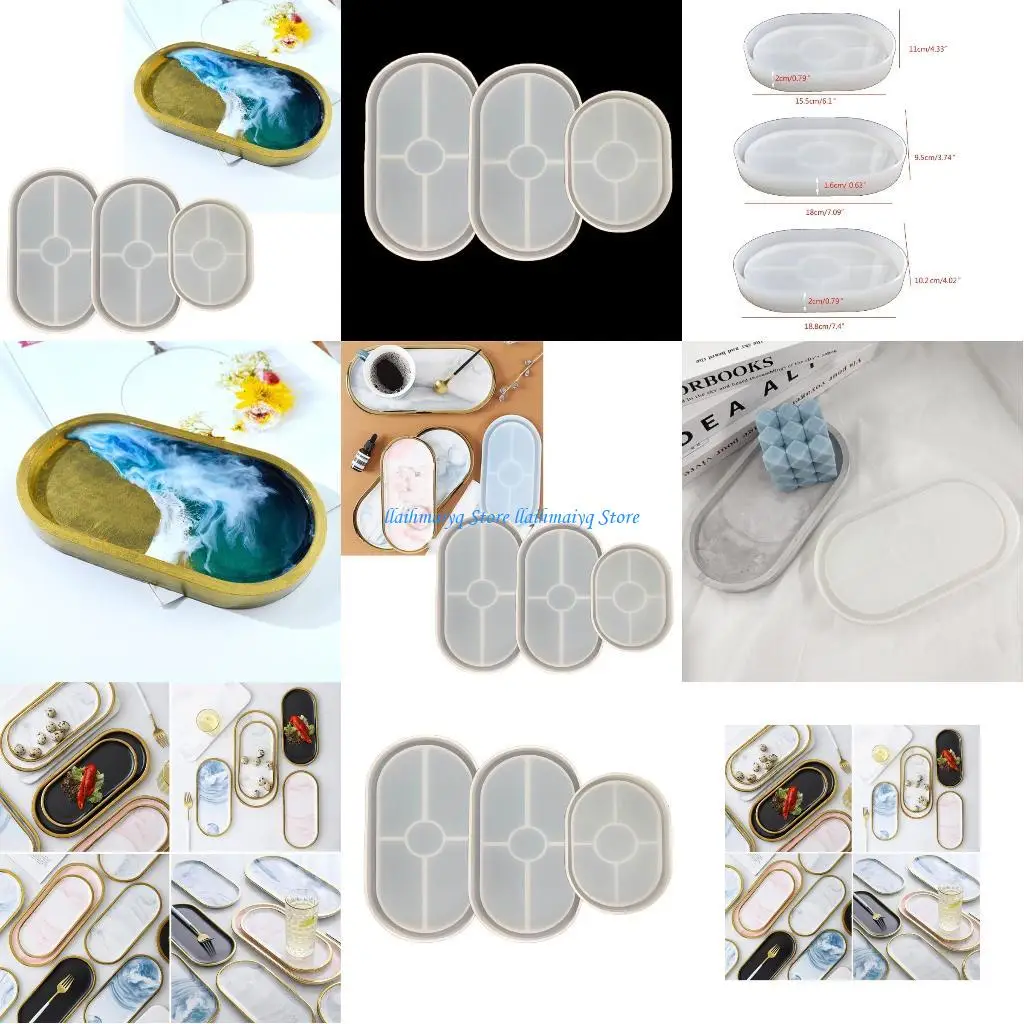 

573B 3 Pcs Large Small Oval Trays Epoxy Resin Mold Ashtray Concrete Flower Pot Silicone Mould DIY Crafts Mold