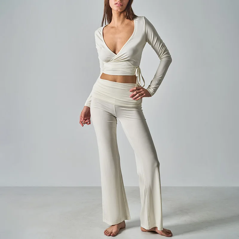 

Slim Fit Yoga Pants Cotton Jersey Bell Bottom Set Elastic Waist Casual Sportswear Women's Street Style Four Seasons