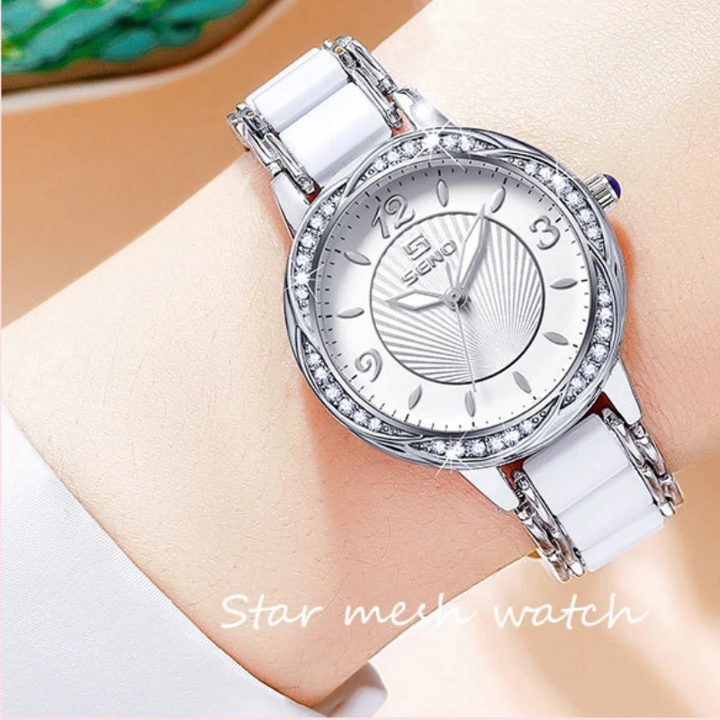 Montre à quartz étanche sertie de diamants pour femme