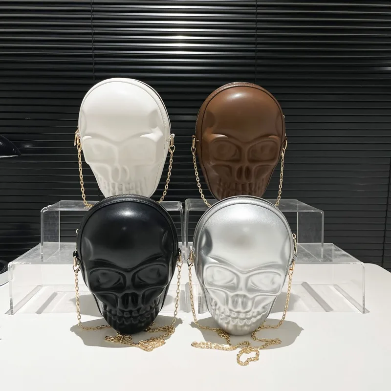 Punk Style Women\'s Shoulder Bag with Edgy Skull Head Design That Stands Out Streetwear Hard shell Crossbody Bag for Women Chains