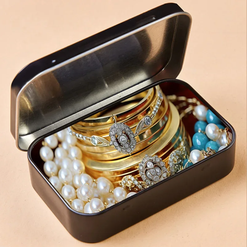 Metal Rectangular Empty Mini Tin Box Tinplate Push Candy Pill Cases Bins Jar Hinged Containers Small Organizer Storage Box