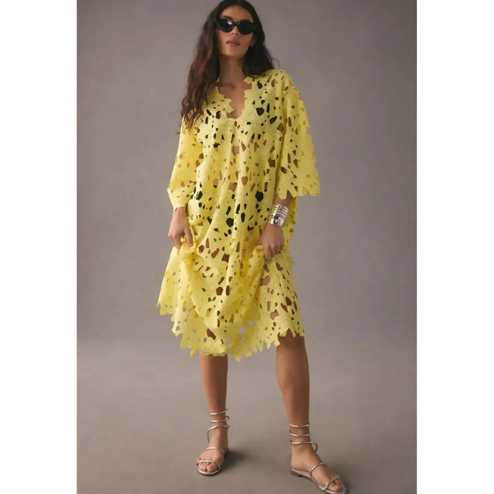CPSYMYM Abiti grembiule da vacanza al mare da donna sexy vuoti Abito femminile in pizzo allentato casual moda estiva