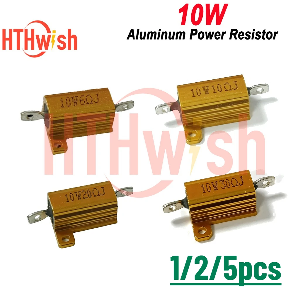 Resistencias de Potencia de Aluminio de 10W, 1/2/5 Piezas, RX24, Carcasa Metálica, Resistencias de Carga Bobinadas, 6ohm 10ohm 20ohm 30ohm
