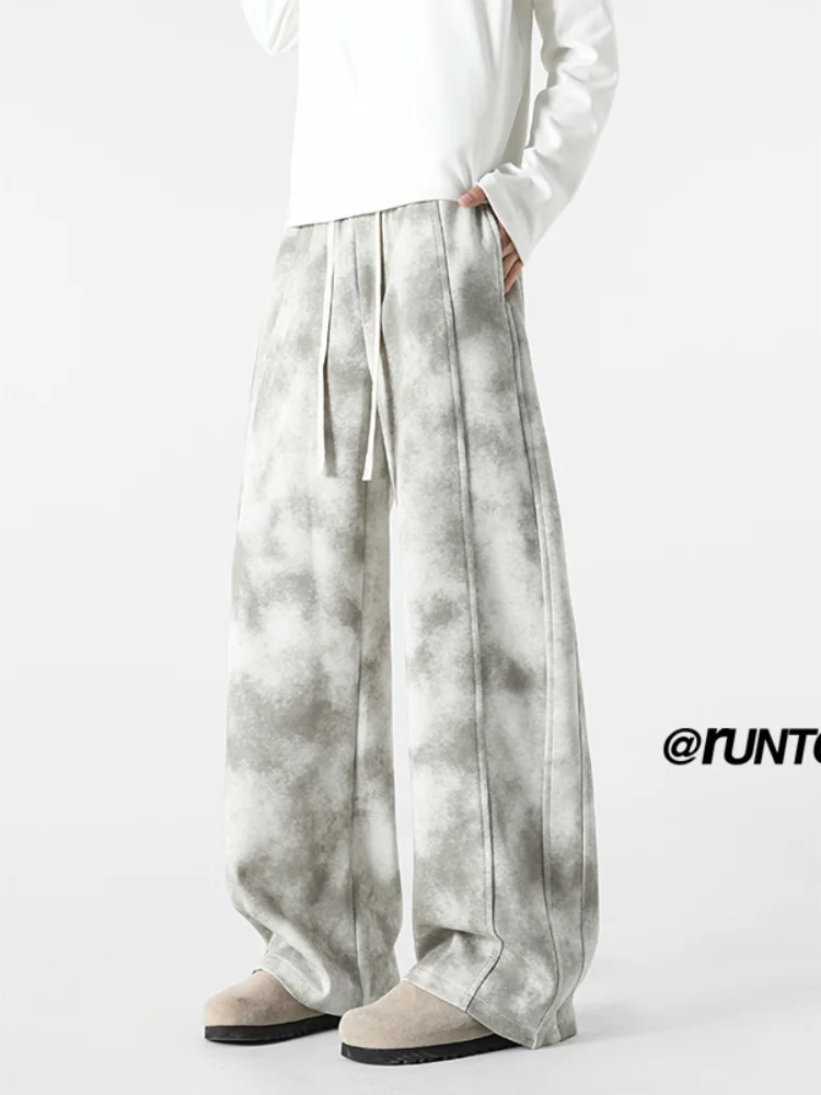 

Мужские широкие брюки American Sle Dyed, весенне-осенние, повседневные, свободного прямого кроя, струящиеся, удобные, модные