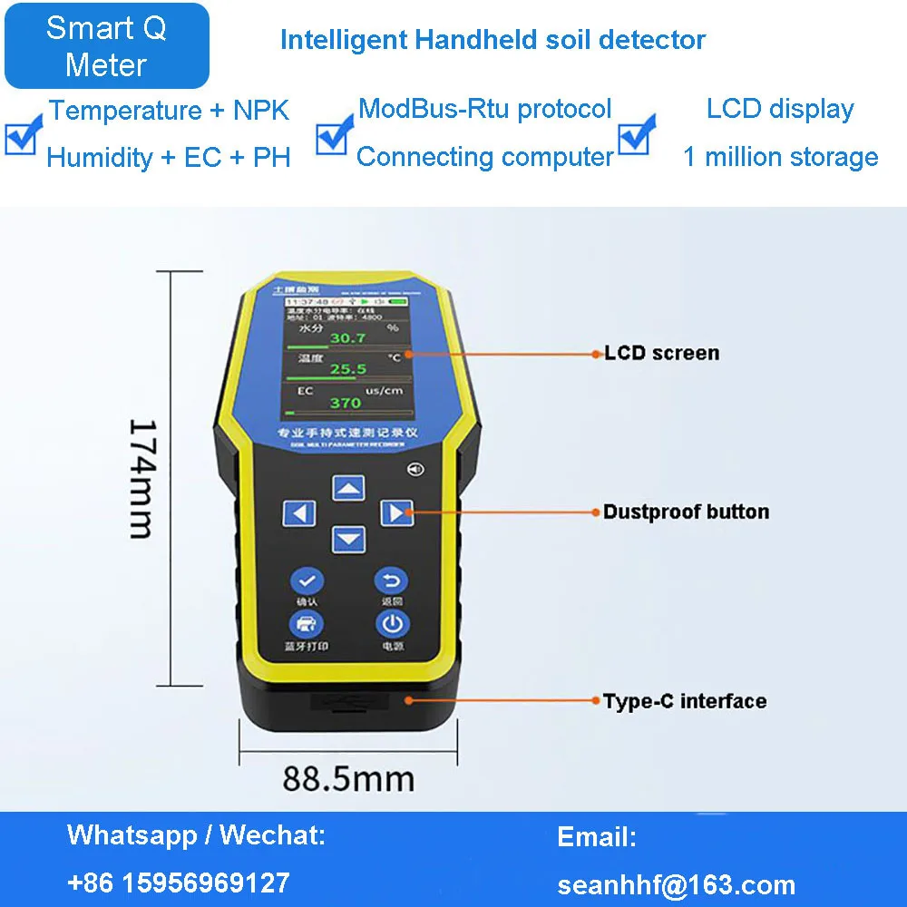 Detektor gleby LCD temperatura i wilgotność + EC + PH + NPK 7 w 1 składniki odżywcze czujnika mogą być połączone z wieloma ModBus RS485