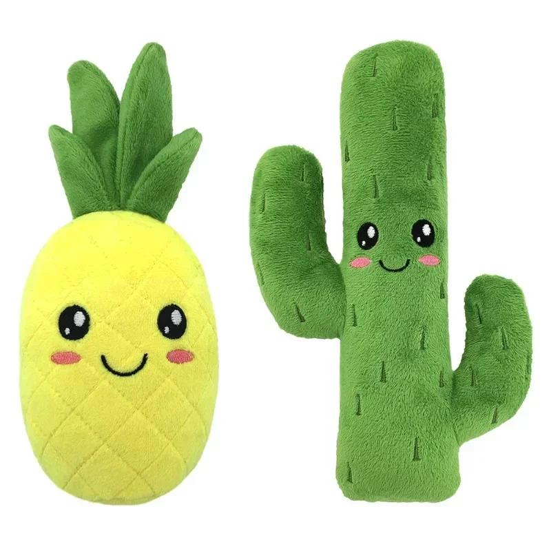 Interactive Pet Toy Bite Resistant Yellow Green Cotton Pet Supplies Squeaky Toy Cute Pineapple Cactus Shaped 21cm Dog Accessorie