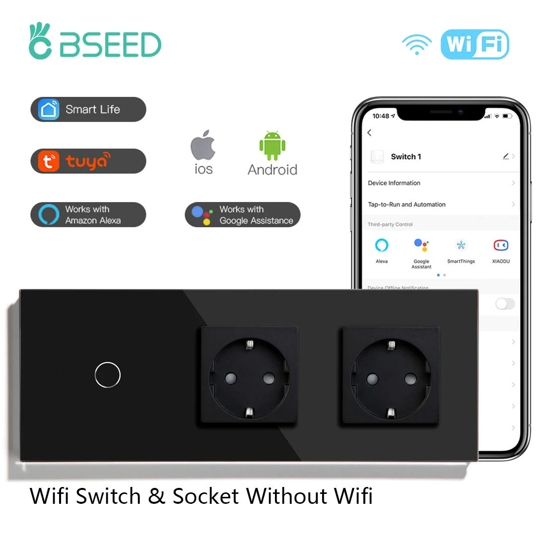 Zaad Wifi Licht Schakelaars Slimme Wandschakelaar 1/2/3Gang 1/2/3/3/4way Touch Sensor Schakelaar Met Normale Socket Ondersteuning Tuya Smart Leven