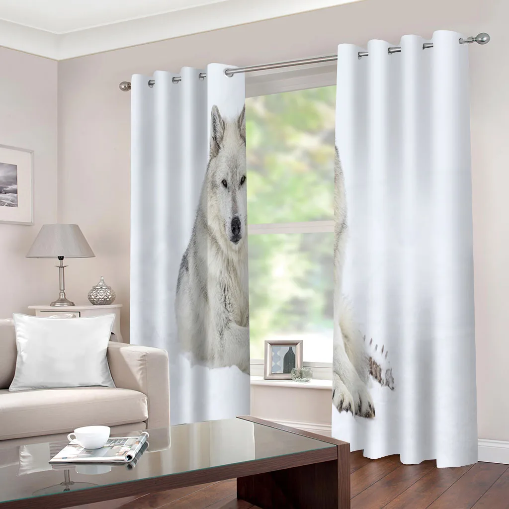 HUANZHUANG Elegant Room Curtains Animal Snow Wolf Best Selling Bohemian Style Living Room Bedroom Home Decor Curtains Free