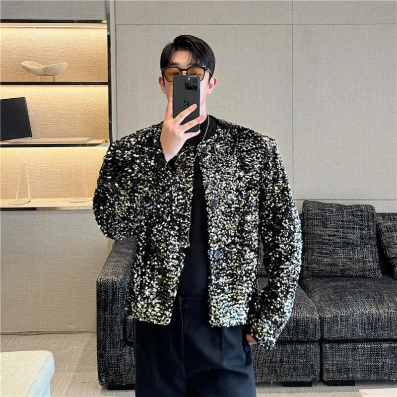 

Gold Sequin ort round Ne Suit Jaet ex Stage Performance Street Dance Host Ceremony Jaet Youth Faion Polyester