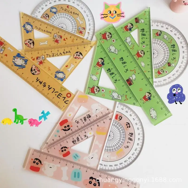 Kawaii Crayon Shin-Chans Ruler Triangle Board Stationery Pencil Compass Student Measurement Suit Birthday Gift For Kids Friends