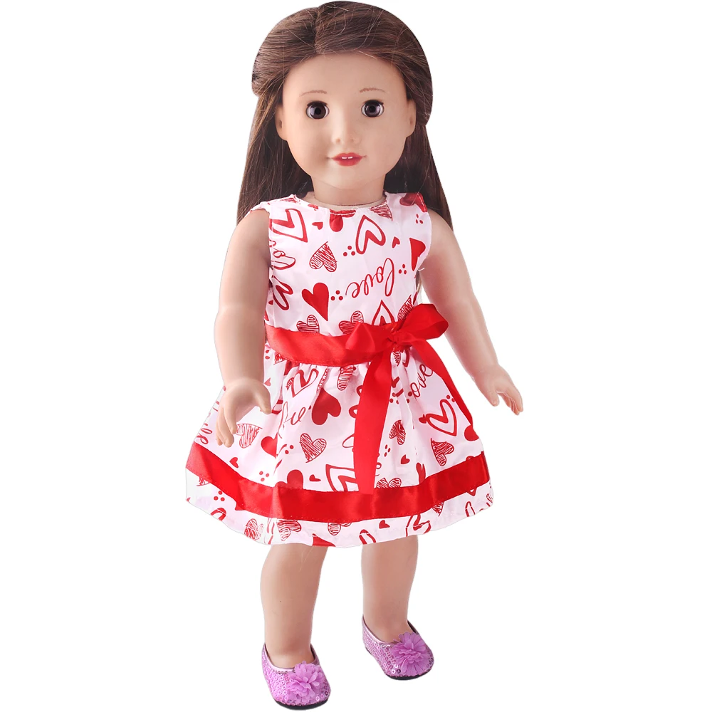 Vestido estampado de coração de verão, urso e geração, boneca americana de 18 espaços, vestidos florais, 43 cm, acessórios de roupas de bonecas