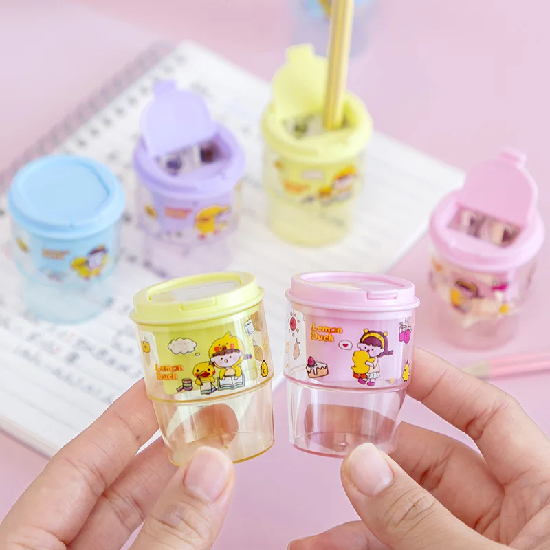 1 Piece Lytwtw's Stationery Pencil Sharpener Creative Milk Tea Cup Shape Cartoon School Supplies Gift Accessories