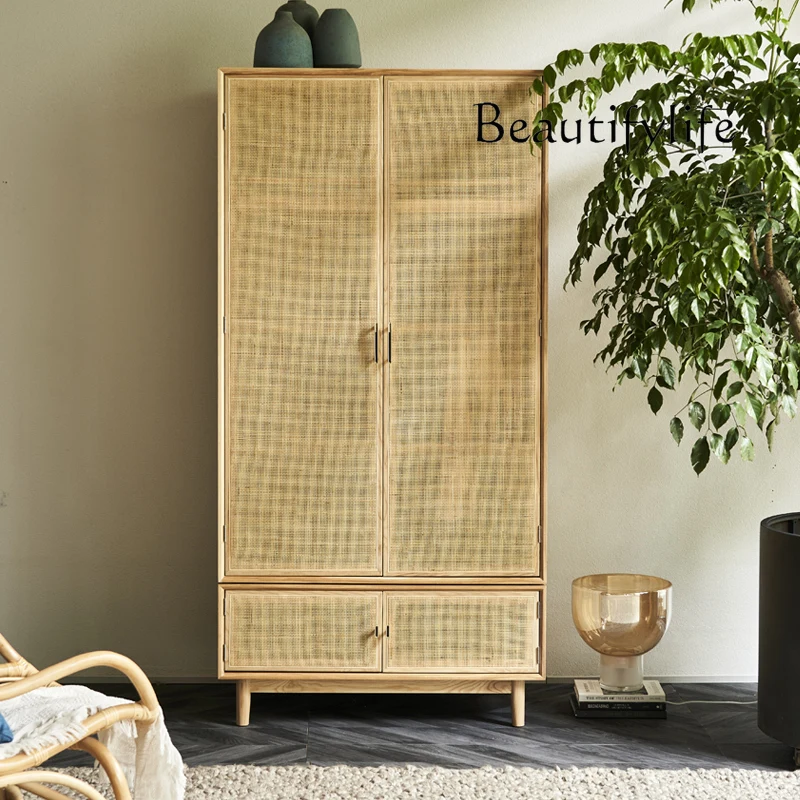 

Nordic solid wood wardrobes, rattan household storage cabinets, ash wood storage cabinets, casement wardrobes