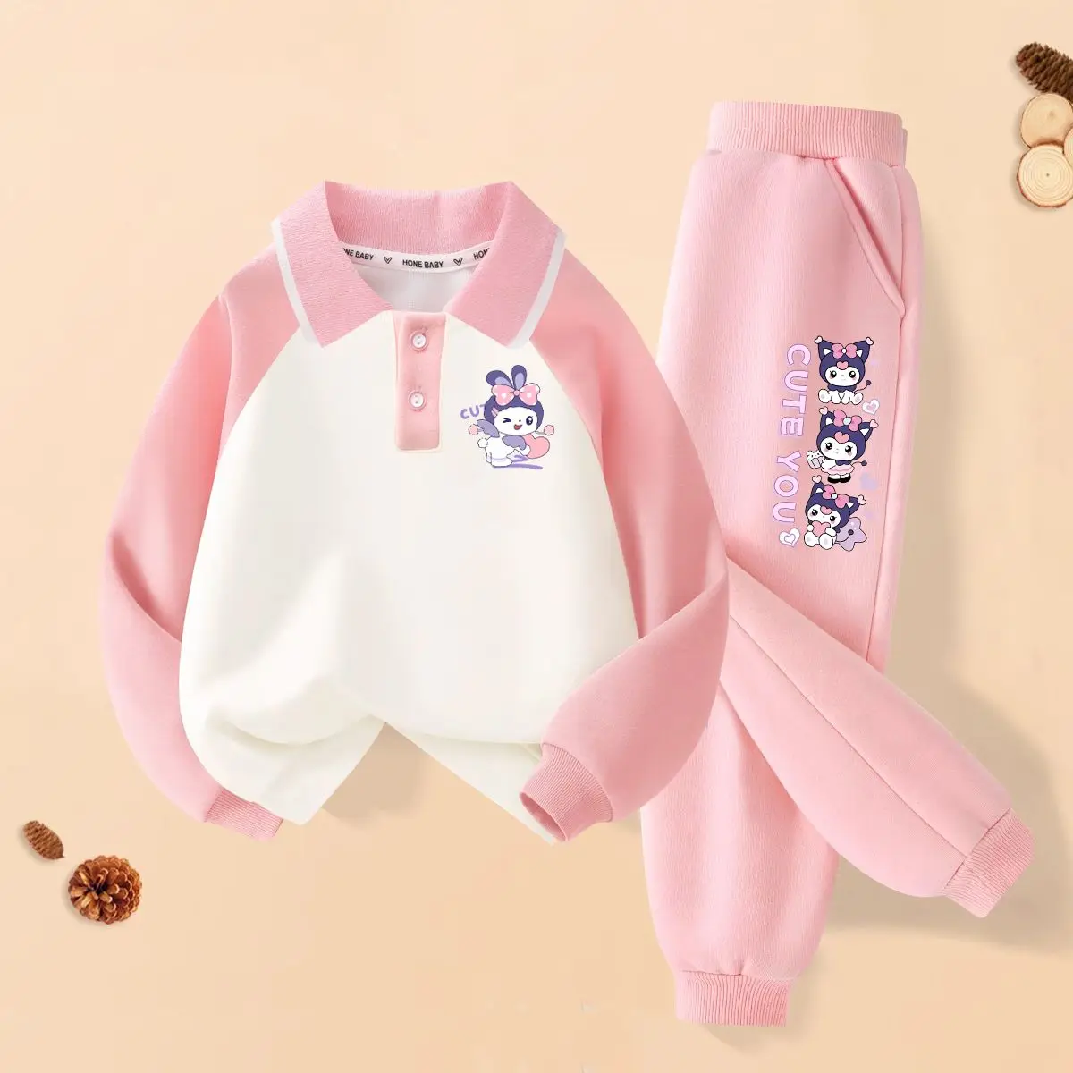 

Sanrio Kuromi Cinnamoroll Kawaii Children Clothing Girls Sports Suit Style 2025 Sweater Pants Two-piece Little Girl Clothes