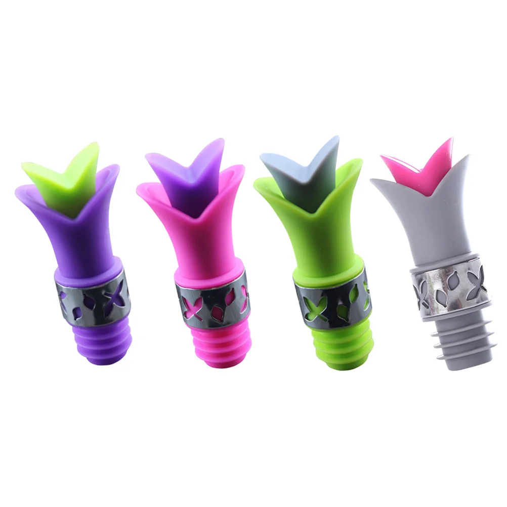 

4Pcs Silicone Wine Stopper Lily Style Leakproof Pourer Bottle Pour Spouts for Wine Liquor Oil Syrup Liquor Pourer