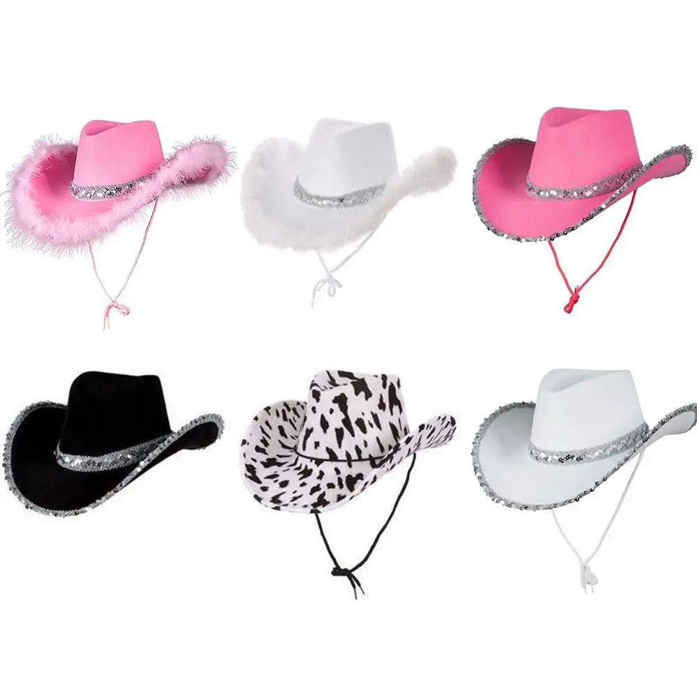Chapeau de cowgirl à paillettes amusant pour fête costumée, cosplay, enterrement de vie de jeune fille, accessoire de cowboy