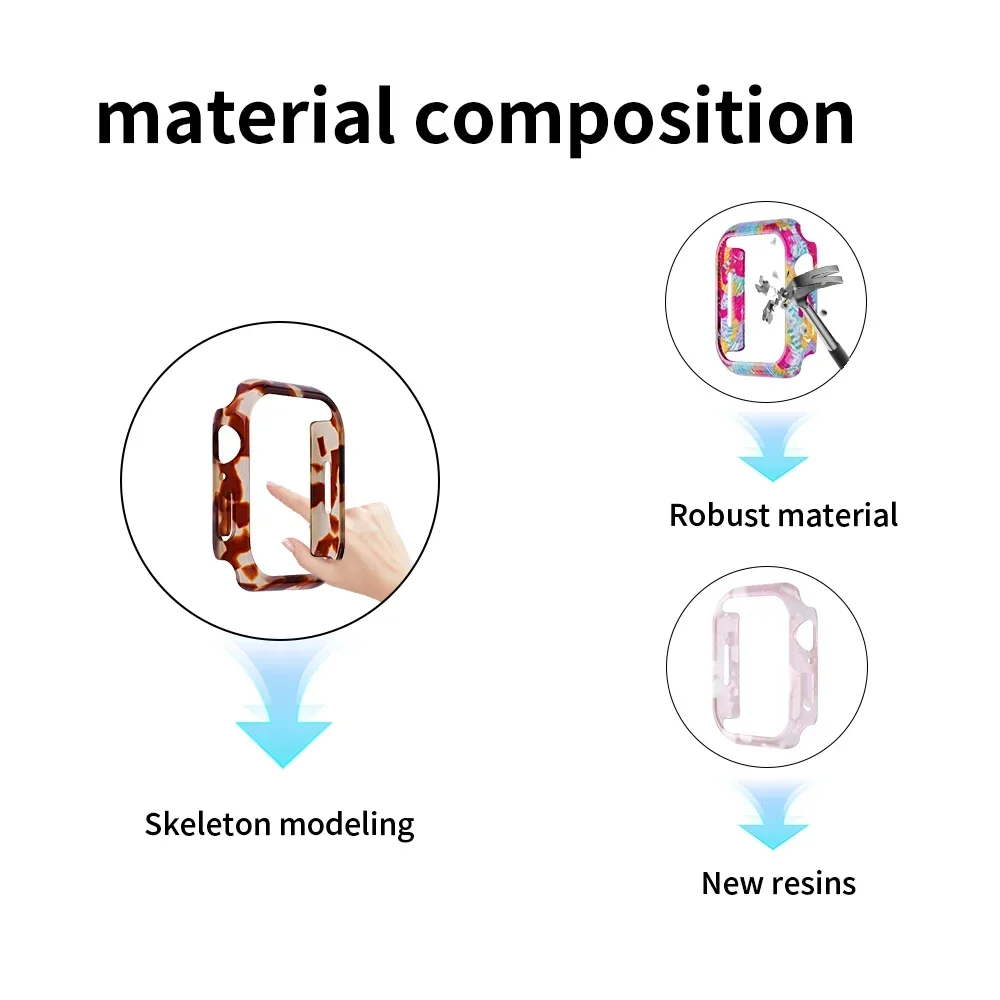 Resin Cover For Apple Watch 46/42 41/44/45mm Hard PC Bumper Protective Case Frame For iWatch Series 10 9 8 7 6 Protective Shell