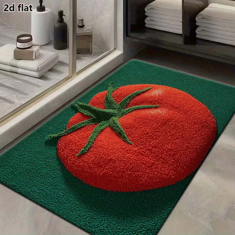 VIKAMA3D Tomato Bathroom Floor Mat Anti-slip Water Absorbing Shower Door Mat Kitchen Bedroom Carpet Home Decoration
