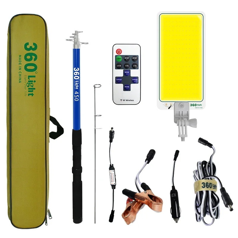 360 Light Wholesale DC12V COB Board Lamp Telescopic Fishing Rod Remote Control Portable Outdoor Camping Light