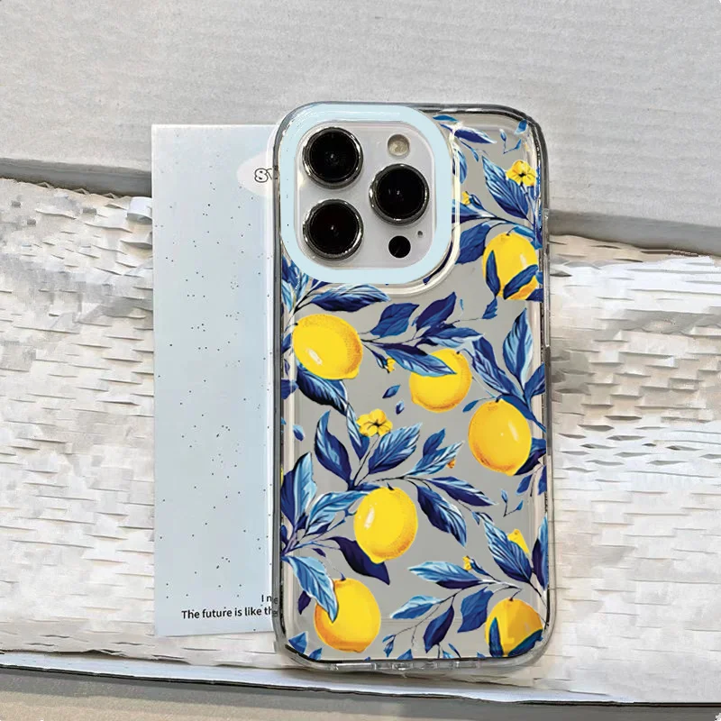 الصيف الفاكهة الليمون واضح جراب هاتف آيفون 16 15 14 13 12 11 برو ماكس 16E XR XS X 16 زائد 17 الهواء شفافة لينة غطاء من البولي يوريثان