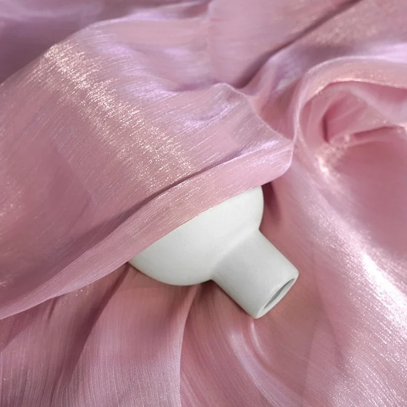 Island Crepe Organza Fabric, Polyester Shiny Vertical Stripe Crinkle Cloth, Soft Smooth Material for Skirt Scarf DIY Dressmaking