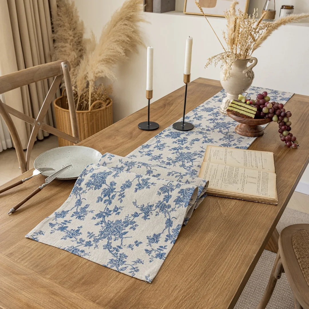 

Pastoral Flower Table Runner, Cotton Linen Table Cover, Retro Vintage Kitchen Dining Table Decoration for Restaurant Home Party