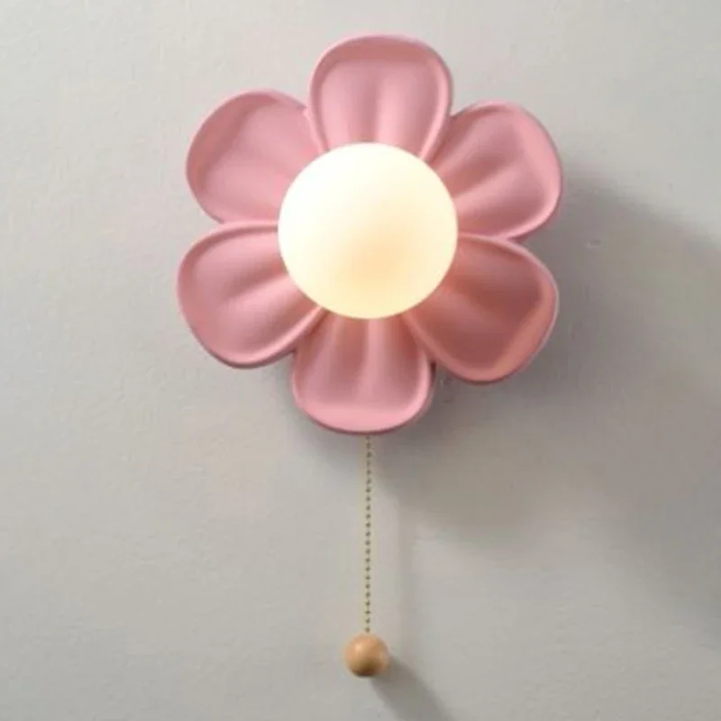 

Pink Green White Flower Petal Wall Lamps Children's Room Princess Room Lamp Modern Cream Style Girl Bedroom Bedside Wall Lights