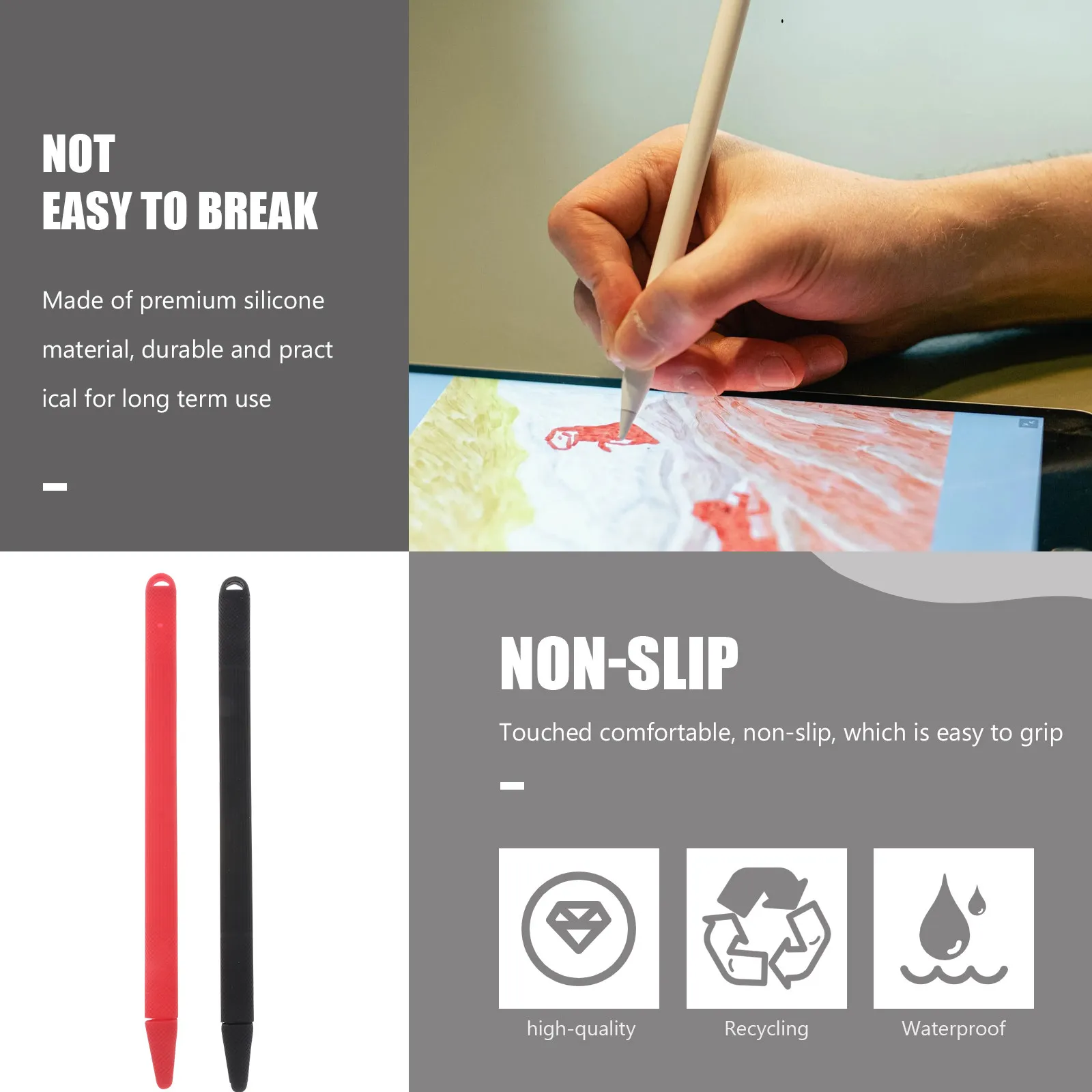 

1Set Stylus Pen Protective Cover Silicone Sleeve Non-Slip Anti-Fall Pencil Case Compatible Pencil2 Black Red Stylus Pen