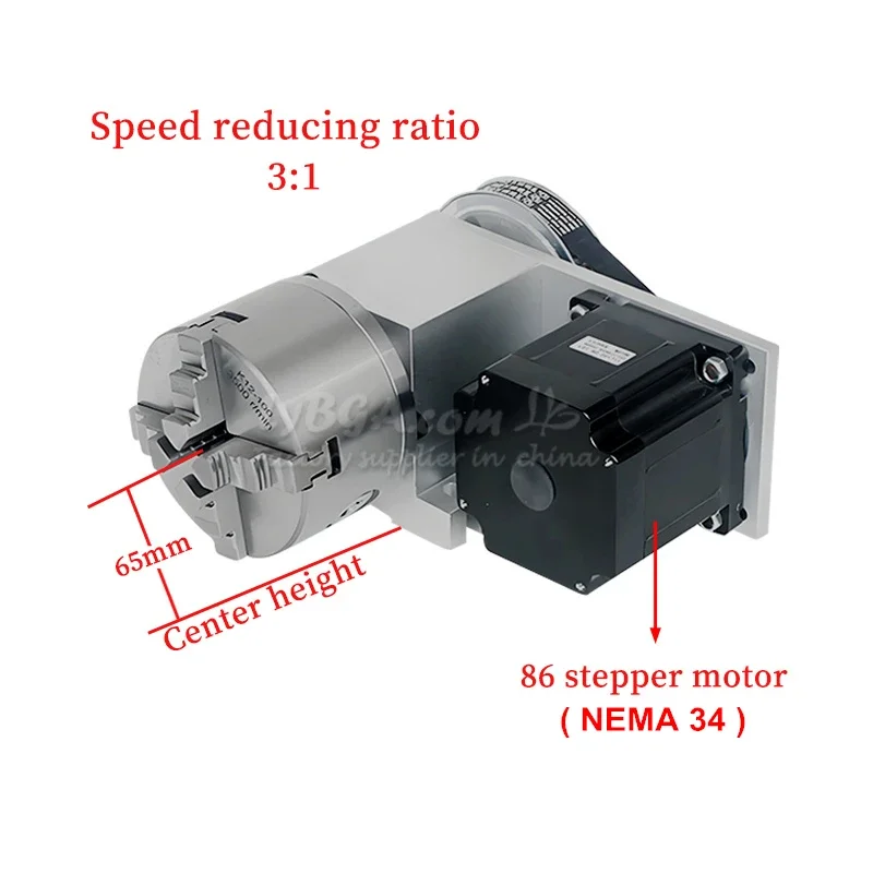 Rotary A Axis with 3 Jaws 4 Jaws 100mm Chuck 4th Axis Nema34 86MM Motor Through Hole Diameter 22mm for Engraving Machine Use