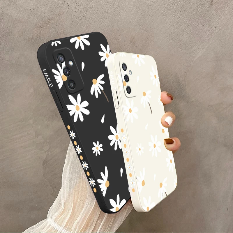 M52 White Sunflower Silicone Phone Case For Samsung Galaxy M52 Shatterproof Camera Protection Galaxy M52 5G Thin Soft Back Cover