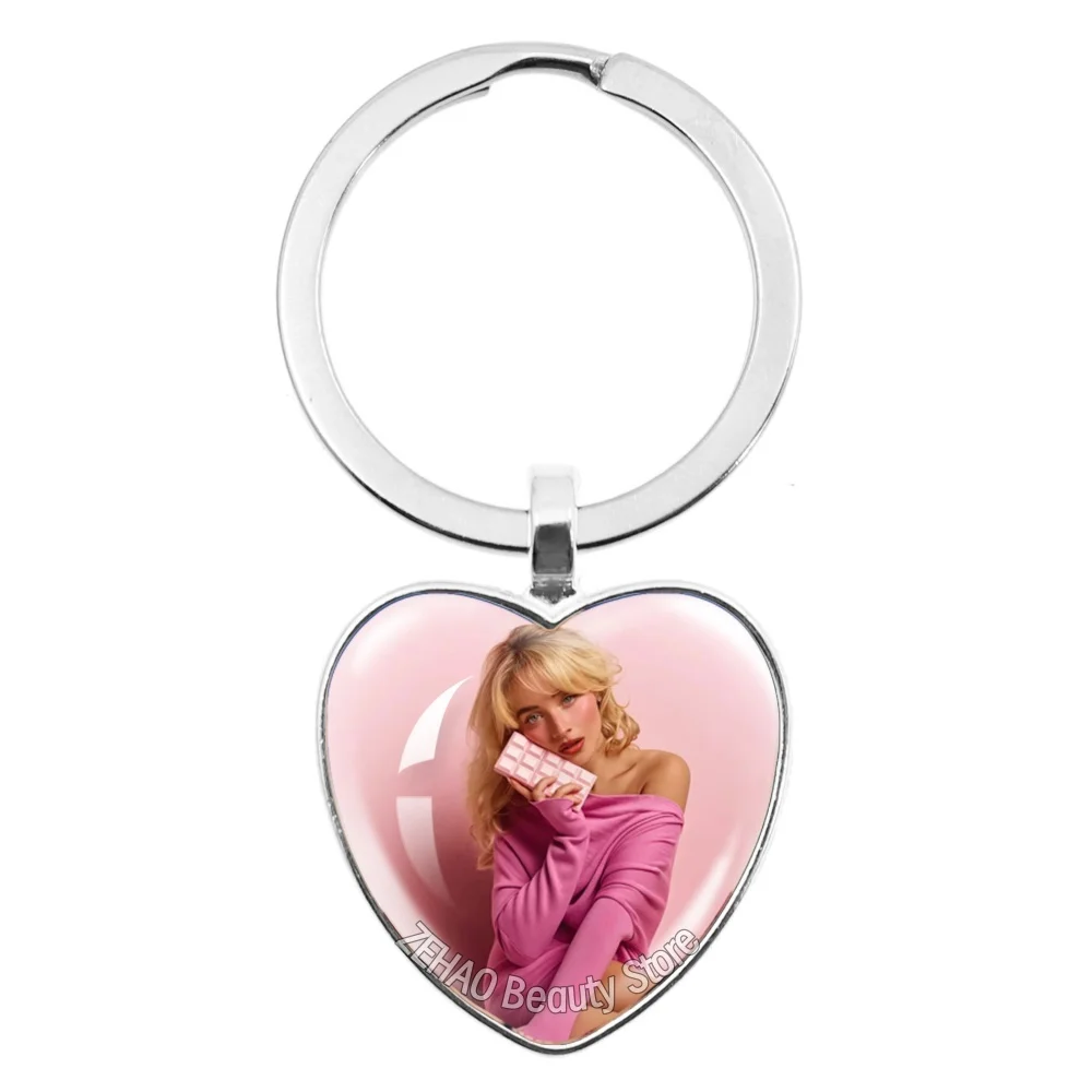 Famous Character Sabrina Carpenter Creative Funny Singer 25mm Heart Keychain Accessories Glass Pendant For Fans Gift