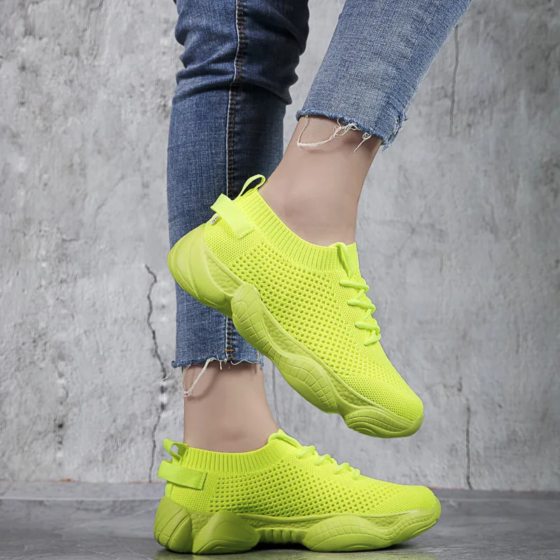 Hot Selling Cheap Yellow knit Chunky Unisex Running Sneakers Summer Breathable Sock Sneakers Men Anti-slip Women's Sports Shoes