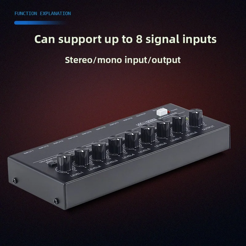 8 Channel Ultra Low Noise Stereo Line Mixer Mini Professional Sound Mixer Power Supply USB Easy Operation Audios Mixer