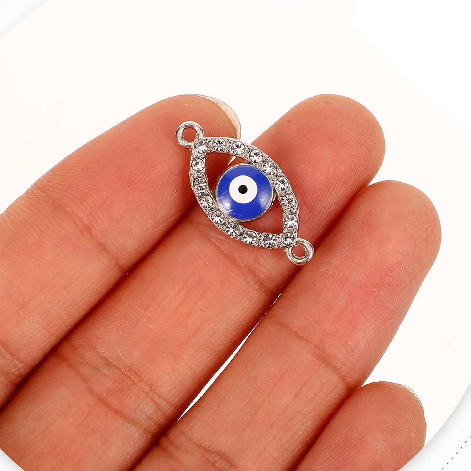 25Pcs Evil Eye Double Hole Connector Charms Rhinestone Crystal Alloy Jewelry Making Findings for Necklace Bracelet Clavicle