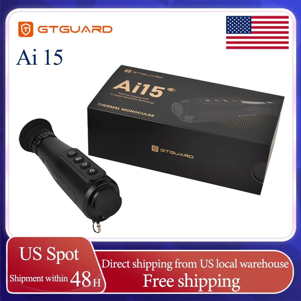 GTGUARD Ai15 Thermal Monocular, AI Super Resolution, 15mm Lens, Night Vision for Hunting, Camping, Security, 10hr Battery