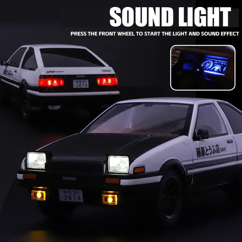 Large 1:18 Initial D AE86 Alloy Diecast Exquisite Model Car Sound Light Doors Opened Kid Gift Decoration Hot Wheels Fast Furious