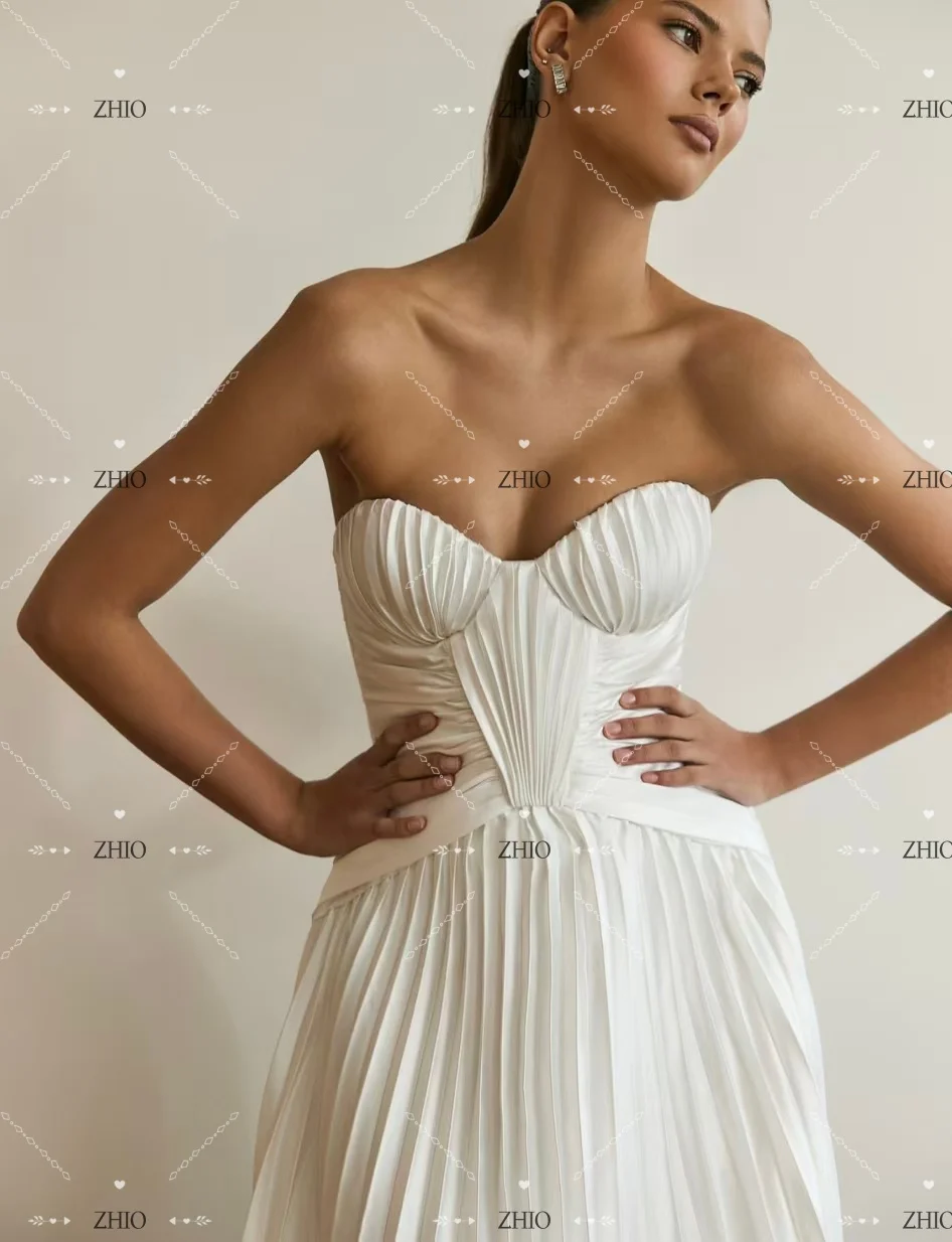 ZHIO فستان زفاف كلاسيكي مطوي على شكل قلب سويب تراين عاجي ساتان على شكل حرف a فستان زفاف نسائي مخصص أنيق فيستدو دي نوفيا #4