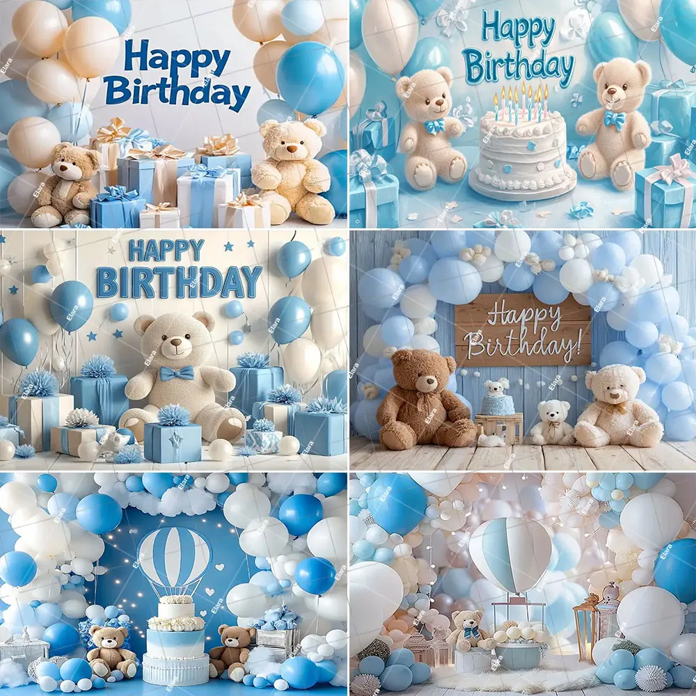 

Blue Balloon Little Bear Newborn Baby 1st Birthday Party Balloons Tent Bear Cake Smash Baby Portrait Photography Backdrop Props