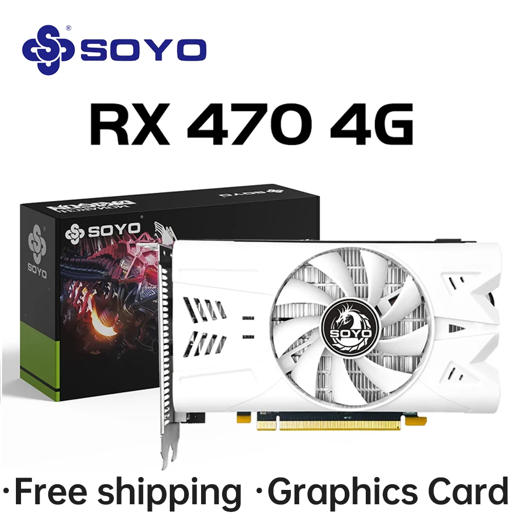 SOYO Graphics Cards AMD Radeon RX470 4G GDDR5 256bit Video Card HDMI+DP+DVI For Desktop Gaming Computer Components GPU RX 470