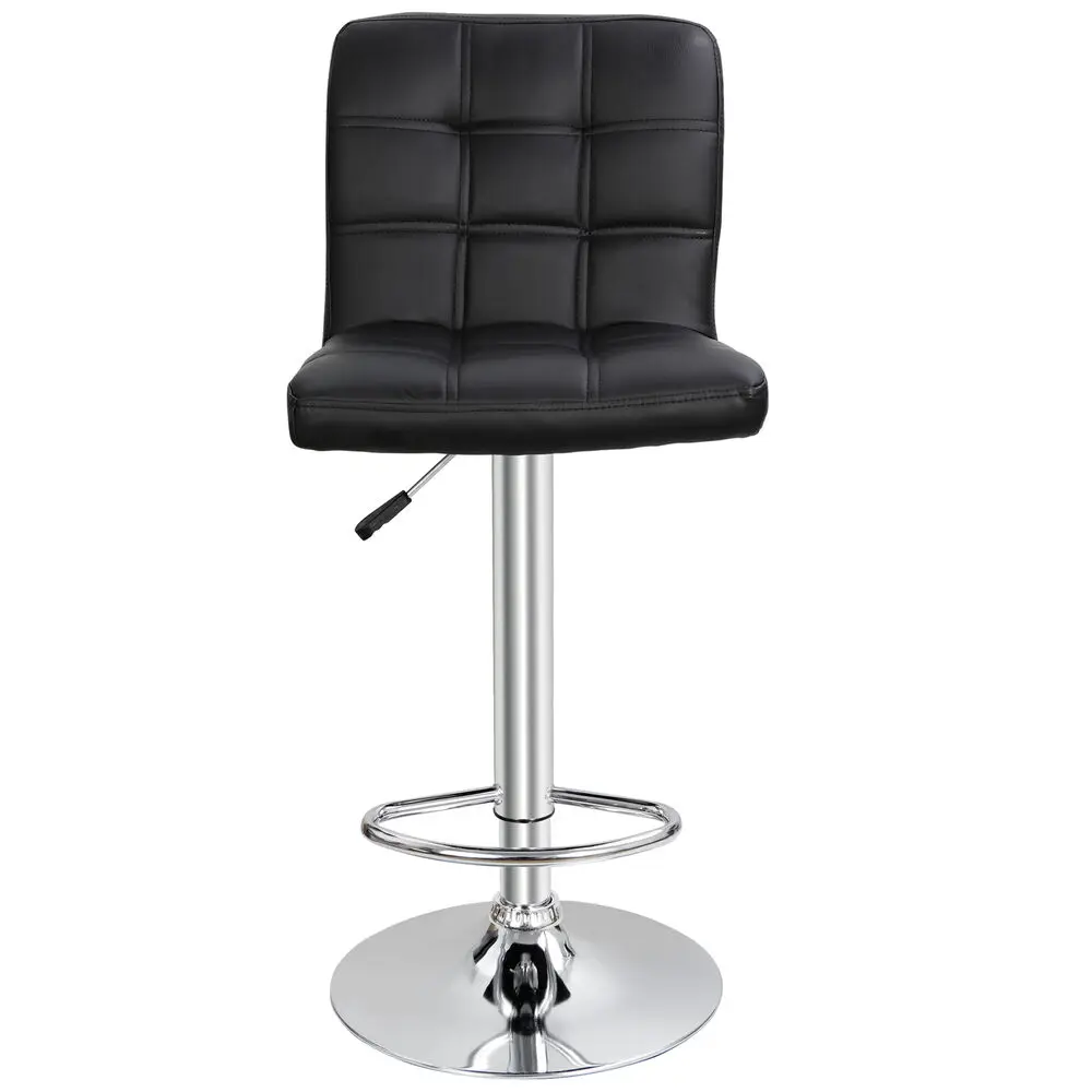 PU couro ajustável Bar Stools, Back Counter Altura Swivel, conjunto de 4, quadrado