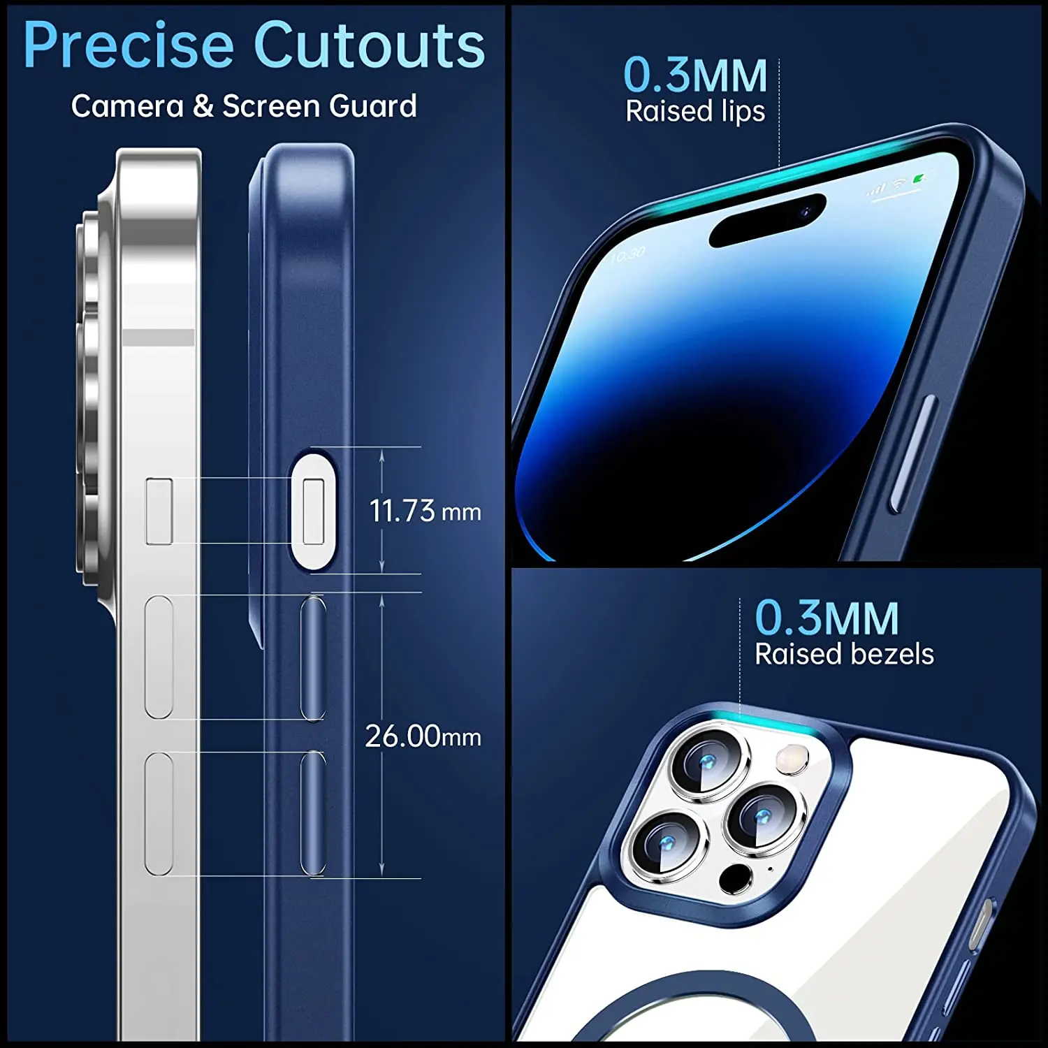 Custodia Trasparente iPhone 14 Plus Portacarte Pelle Blu MagSafe