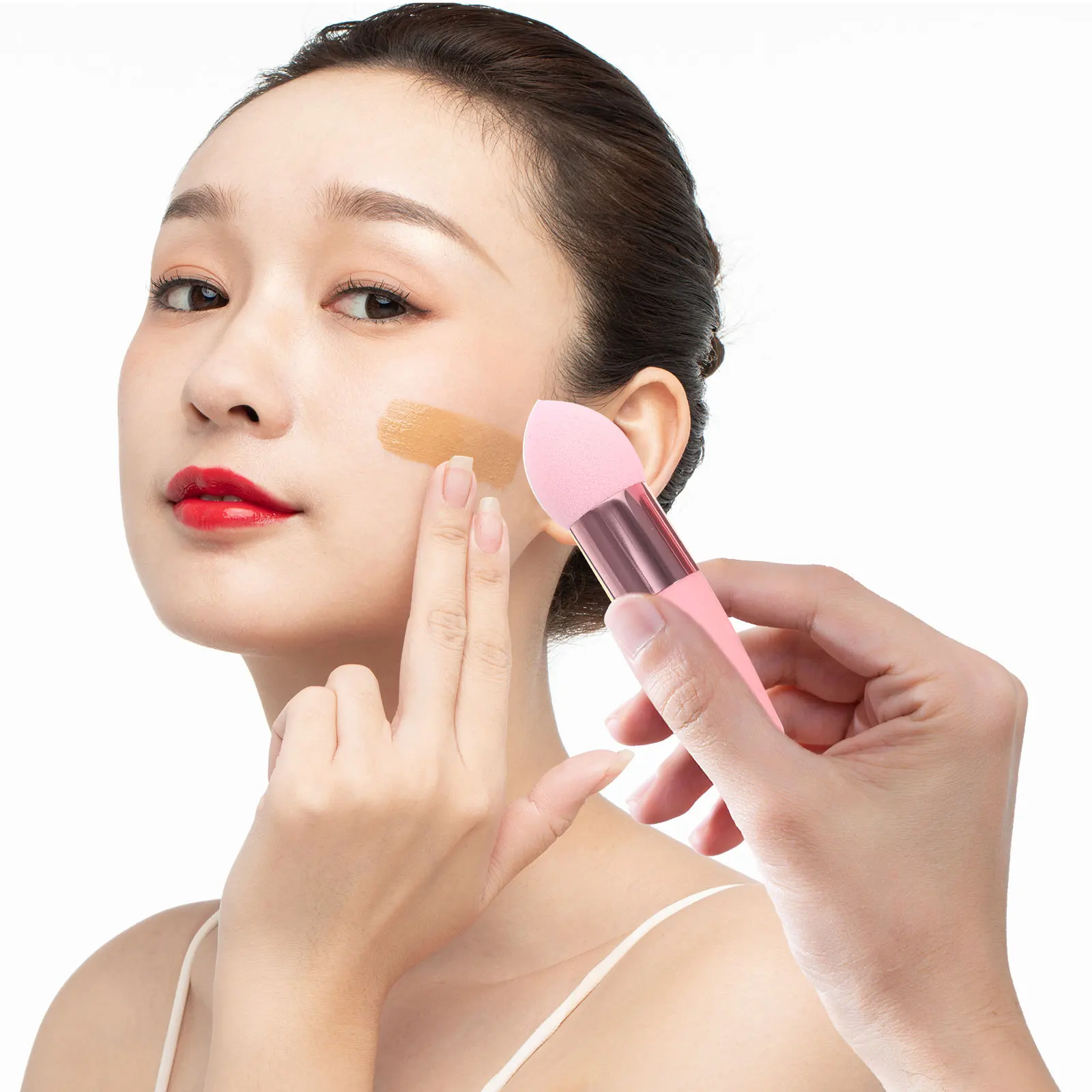 3 個美容ペンセット多機能メイクスポンジ小頭フェイシャルパウダーパフツール旅行使用ウェットドライデュアルパウダー
