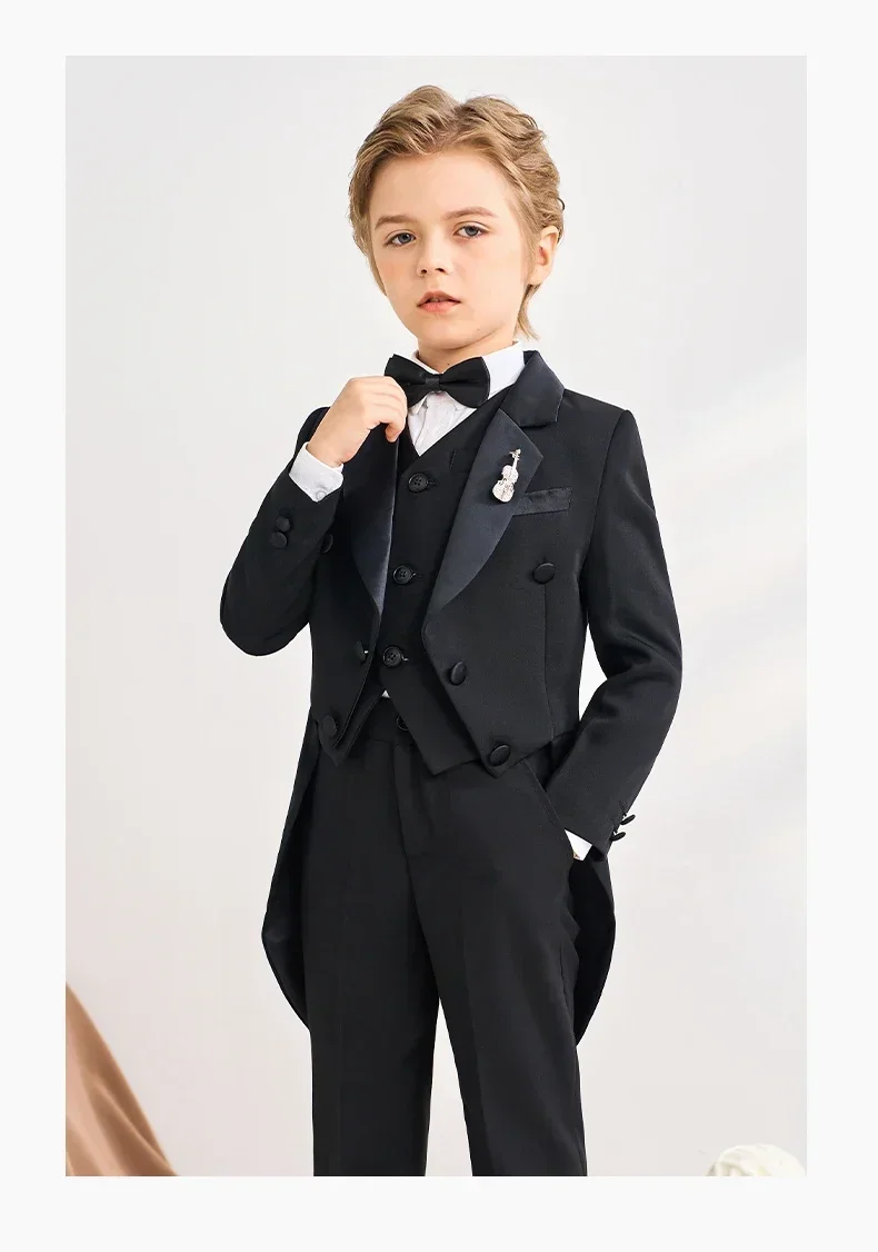 Boys Black Piano Photography Suit Kids Party Ceremony Costume Children Birthday Wedding Prom Eve Performance Tuxedo Dress