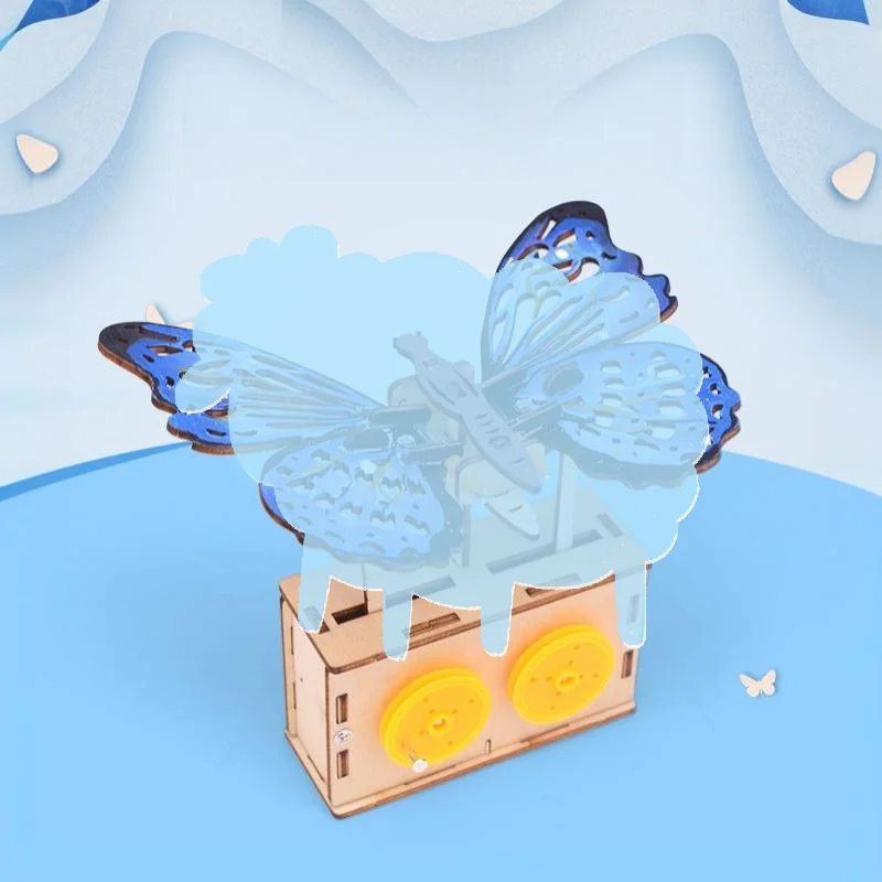 Kids DIY Mechanical Butterfly STEM Kit Lightweight Wooden Craft Set Portable Educational Toy for Kids Travel Time Killing